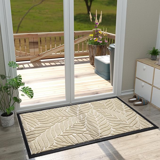 Yimobra Front Door Mat Outdoor Indoor, 47x32 Inch Beige All-Season Waterproof Welcome Mat, Non-Slip
