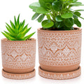 Suwimut Set of 2 Terracotta Plant Pots 4 Inch 6 Inch, Small Medium Clay Planter Pot, Ceramic Cactus Flower Succulent Pot with Drainage Hole and Saucer for Indoor Outdoor Plants