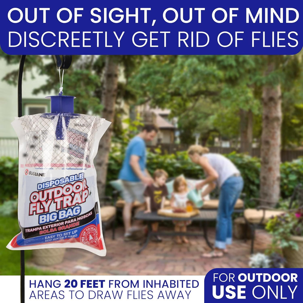 Fly Traps Outdoor Fly Trap for Patio. 2 Large Non-Toxic Pre-Baited Flies Bags Outdoor Disposable. Big Hanging Bug Catchers for All Filth Flies Killer for Outside Bug Control in Yard Horse Ranch