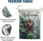 Welcome Winter Garden Flags Chocolate Lab Garden Flag Cardinal Birds on Snowy Pine Tree Flag Labrador Dog Yard Flags for Outside 12x18 Double Sided Christmas Decorative Lawn Flags