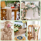 Asee'm 4pcs Cheesecloth Table Runner 120 Inches Long Nude Boho Gauze Cheese Cloth Runner 10FT Rustic Sheer Table Runners for Christmas Wedding Party Baby Shower Spring Easter Decoration
