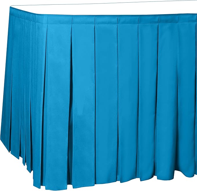 Ultimate Textile Pleat Polyester Fabric Table Skirt - Machine Washable Flame Resistant with Clips for Events, Weddings & Trade Shows, Cut & Sewn in Paterson, NJ - Cobalt, 17' Box Pleat