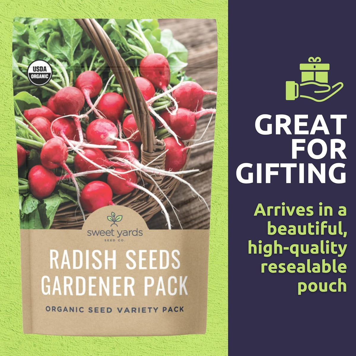 Organic Radish Seeds Variety Pack - 5 Individual Packs - 2025 Season - Cherry Belle, Easter Egg, Misato Rose and More! for Indoor & Outdoor Planting (Non-GMO, Certified Organic)