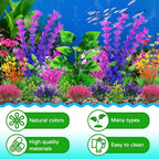 Aquarium Decorations Plants, 20pcs Aquarium Decor Plants, Colorful Fish Tank Accessories, Fish Tank Plants Plastic Decoration for Aquariums