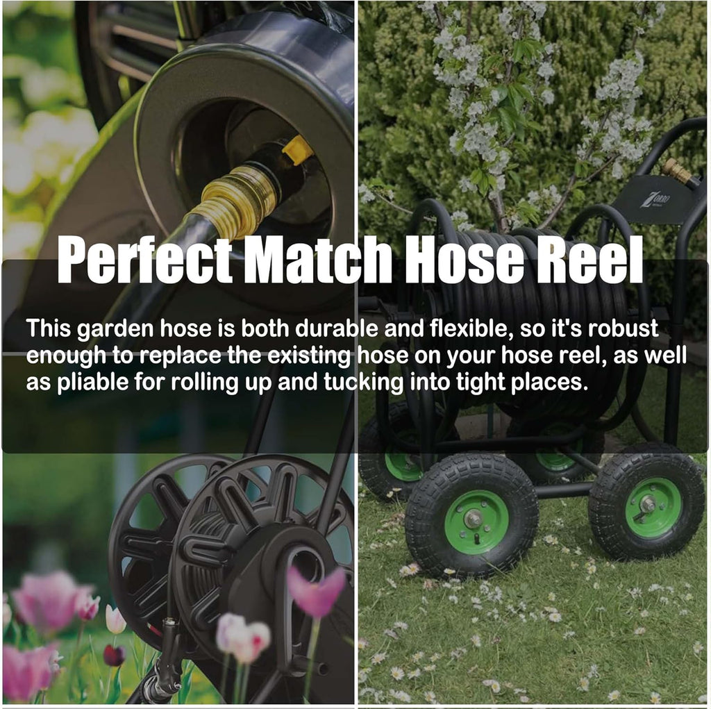 Hybrid Garden Hose 15FT - 5/8" Durable and Sturdy Flexible Rubber Hose with Brass Fittings - UV Resistant and Leak Proof with High Functionality for Small Gardens and Patio Cleaning