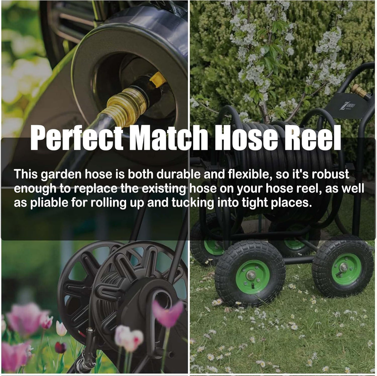 Hybrid Garden Hose 15FT - 5/8" Durable and Sturdy Flexible Rubber Hose with Brass Fittings - UV Resistant and Leak Proof with High Functionality for Small Gardens and Patio Cleaning