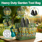 Garden Tool Set, 9 Pcs Heavy Duty Stainless Steel Gardening Hand Tool, Green Garden Tool Bag Kit w/Yellow Flower, Gardening Supplies Gifts for Women Men Mom Dad Gardener Beginner
