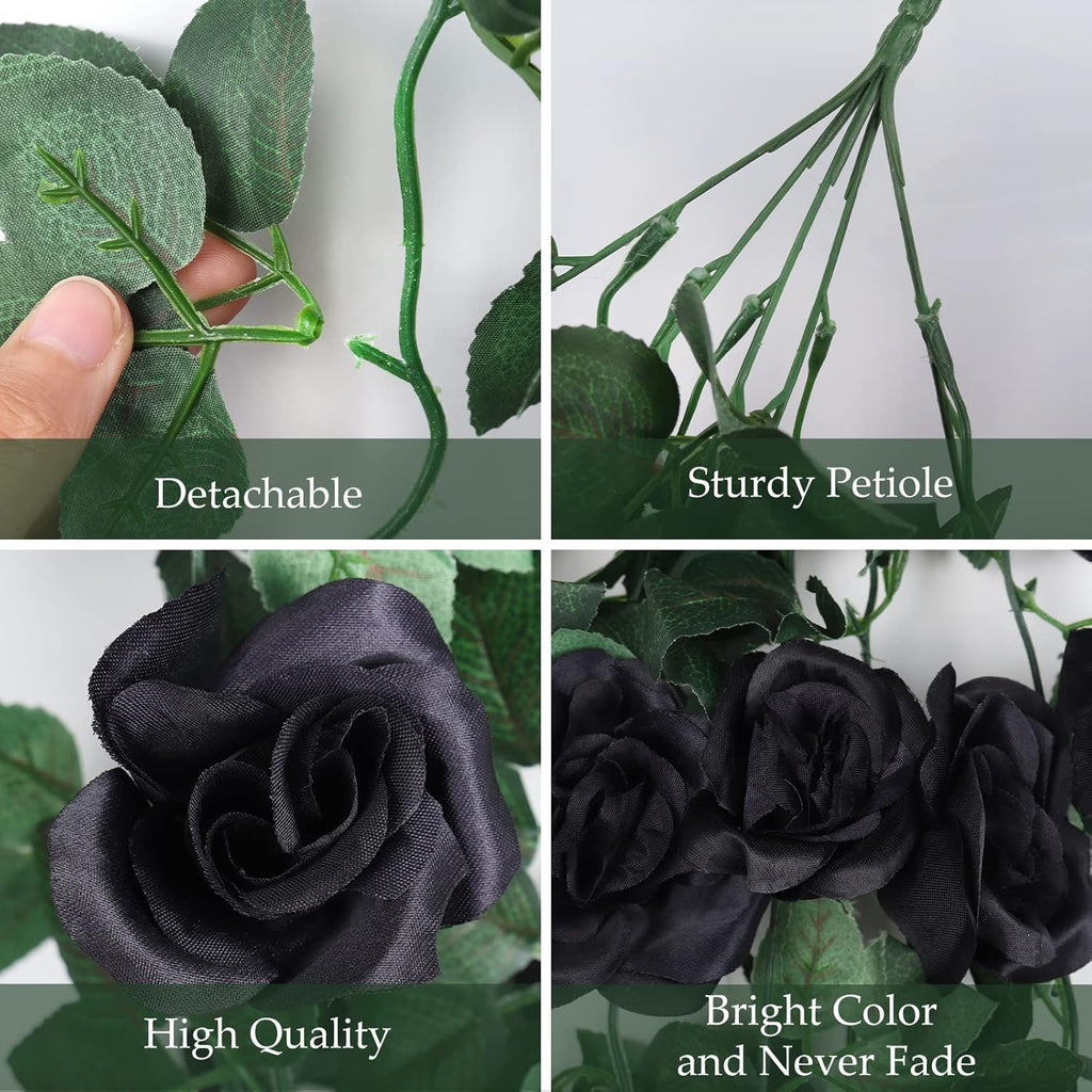 RECUTMS Flowers Artificial Hanging Plants 2PCS 3.3Ft Rose Vine for Home Room Garden Wedding Indoor Outdoor Decoration (Black)
