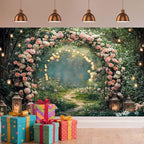 6x6ft Enchanted Forest Wedding Photography Backdrop Wonderland Roses Fairy Tale Backdrop Pink Flower Birthday Newborn Baby Shower Wedding Bridal Party Banner Photo Booth Props Anniversary Background