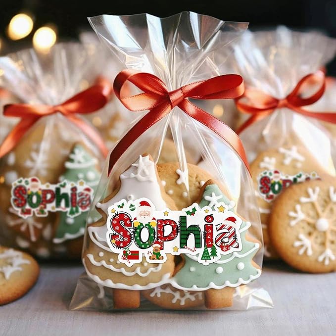 CALLIE Personalized Christmas Gift Tags with Name, Santa Claus Elk Design Waterproof Label Stickers for Wrapping Paper Presents, Christmas Decorations Gift Decor for Family Friend