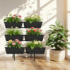 ETELI Vertical Garden Planter 3 Tier Vertical Raised Garden Bed with 6 Garden Planter Boxes Elevated Raised Bed with Drainage Holes Outdoor Standing Garden Planter for Herbs Flowers Vegetables, Black