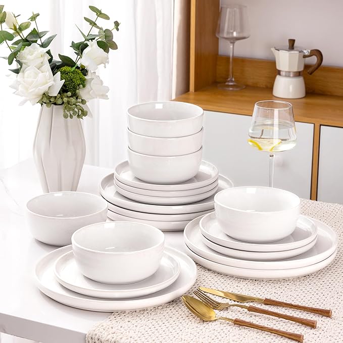 AmorArc Stoneware Dinnerware Sets,Round Reactive Glaze Plates and Bowls Sets,Highly Scratch Resistant | Dishwasher & Microwave Safe Dishes Set,Service for 6 (18pc)