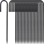 12 Inch Heavy Duty Rebar Stakes, 20-Pack Galvanized Steel J Hook Tent Stakes for Outdoor Decorations, Inflatables, Fencing, Gardening, Gazebo and Swing Set Anchors