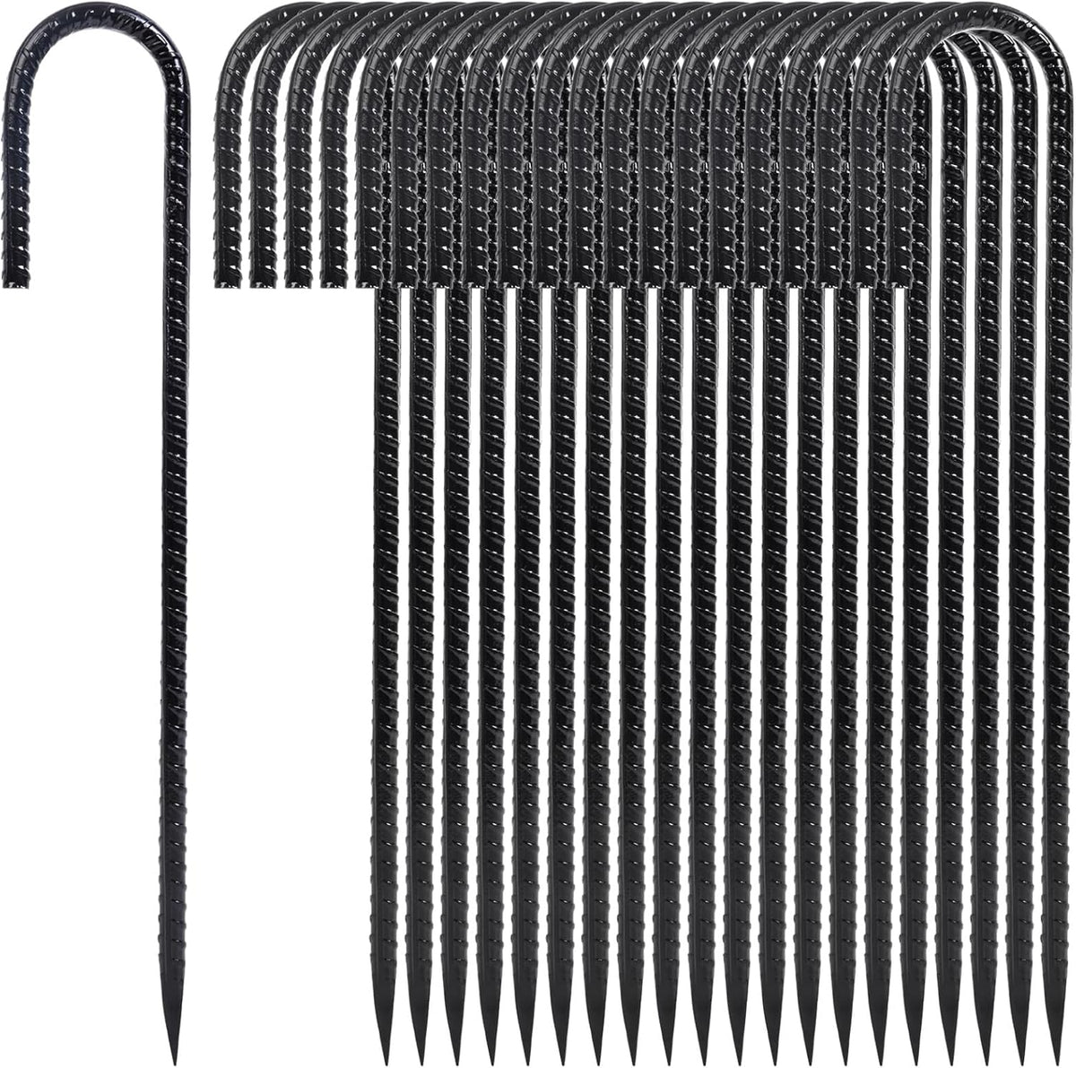 12 Inch Heavy Duty Rebar Stakes, 20-Pack Galvanized Steel J Hook Tent Stakes for Outdoor Decorations, Inflatables, Fencing, Gardening, Gazebo and Swing Set Anchors