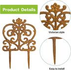 Sungmor Decorative Cast Iron Garden Edging, 4 Pack Full Rusted Victorian Garden Edging Landscape Border, Vintage Metal Yard Stake Low Picket Fence, 11.8" Tall Outdoor Flower Bed Lawn Fence Panels