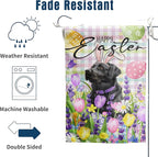 Happy Easter Labrador Dog Garden Flag Black Lab Spring Flags Buffalo Plaid Bunny Eggs Yard Flag for Outside 12x18 Double Sided Small Decorative Floral Outdoor Flag