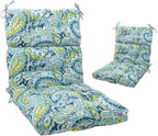 Magpie Fabrics Indoor Outdoor Tufted High Back Chair Cushion Set of 2, Waterproof All-Weather Deep Seating Rocking Chair Patio Chaise Lounge Sun Lounger Chair Cushions(Paisley Lapis Green)