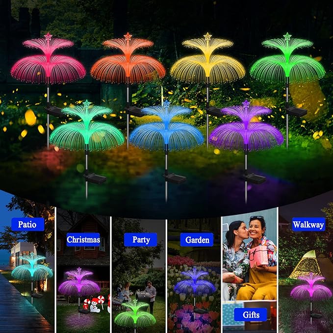 Weepong Solar Garden Lights 3 Pack New Upgraded Solar Lights Outdoor Waterproof 7 Color Changing Double Jellyfish and Star Flower Garden Decor Yard Lawn Christmas Outdoor,Gifts for Mother's Day Women