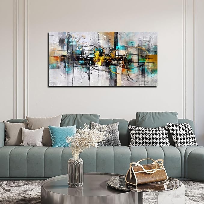 SIXTTART Abstract Wall Art for Living Room - Black and White Canvas Wall Art for Bedroom Ready to Hang Size 20" x 40"