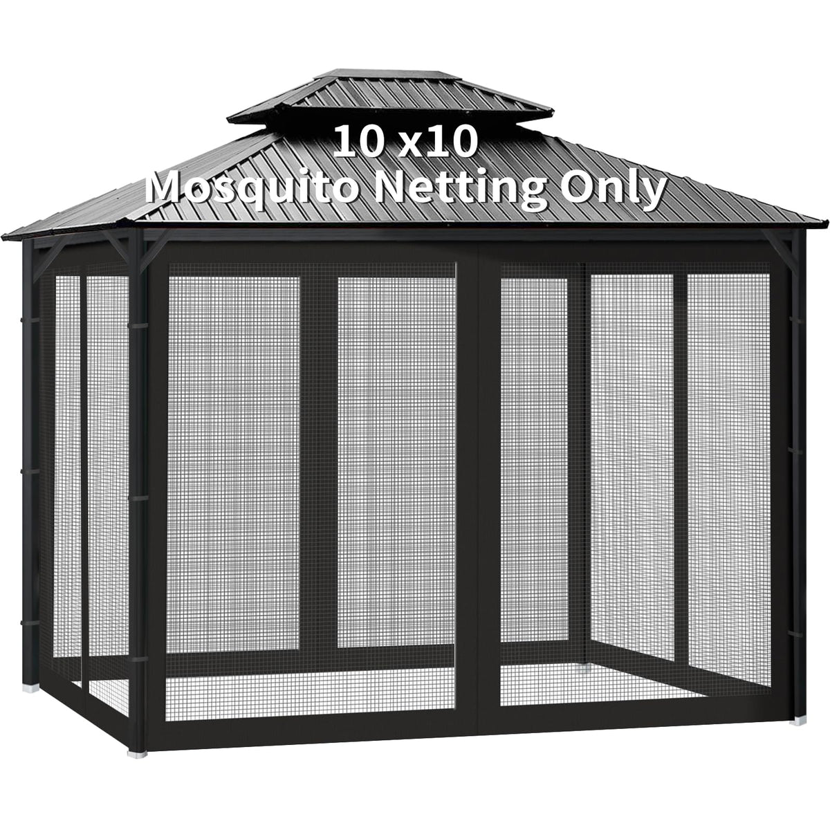 Gazebo Universal Replacement Mosquito Netting, 10' x 10' Outdoor Canopy Net Screen 4-Panel Sidewall Gazebo Curtains, with Zippers, Easy to Install, Fit for Most Gazebos 10x10 Canopy，Patio （Black）