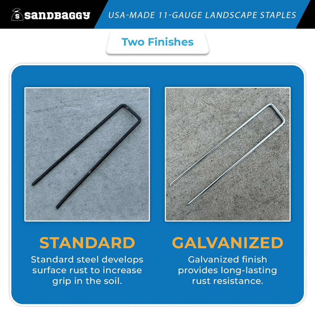 Sandbaggy USA Made 6-inch Landscape Staples - Garden Stakes - Landscaping Fabric, Netting, Sod, Artificial Turf (Standard, 2000)