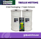COMMON CULTURE Grow Strong Plant Trellis + Trojan Scissors - 6" Square Soft Mesh Nylon Trellis Netting Bulk Roll - Heavy-Duty Garden Netting for Plants - 5" x 350" - 2 Rolls