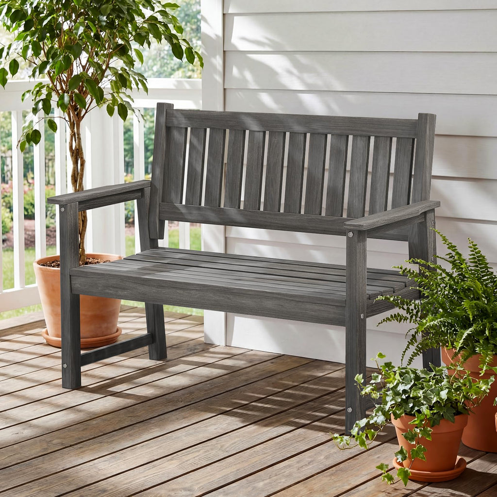 ACUEL All Weather Poly Lumber Outdoor Garden Bench, 2-Person, Light Gray