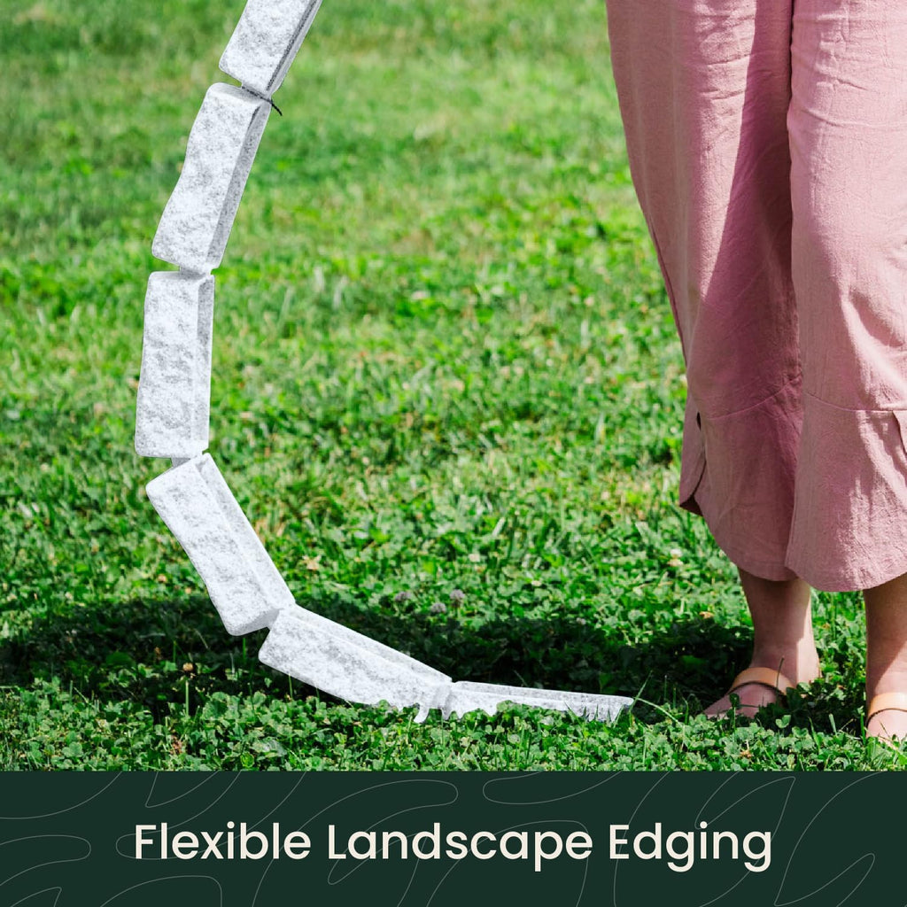 Beuta Landscape Edging | Garden Edging Border | Faux Stone Bricks for Lawn edging, Flower beds, Pathways & Yard Edging– 40 Packs | Each Section Has 6 Bricks 48"L x 4"W x 2.25"H | 120 Spikes |Limewash