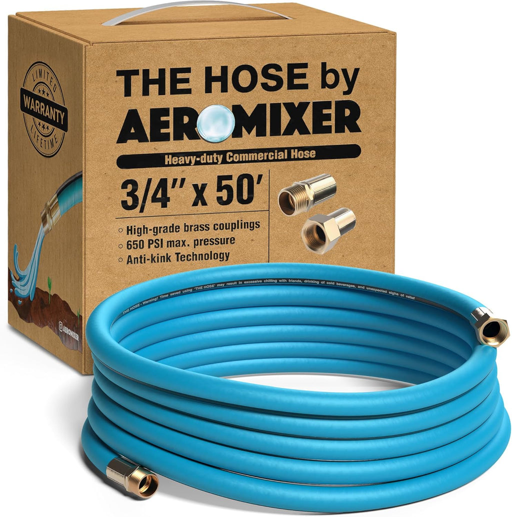 Aeromixer THE HOSE - 3/4 Inch Garden Hose 50 Ft, Kinkless Commercial Garden Hoses, Heavy Duty Industrial Water Hoses for Outdoors, 650 PSI High-Pressure Watering Tool for Farming and Gardening