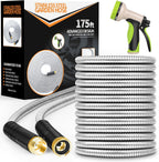 Garden Hose 175ft, Stainless Steel Heavy Duty Water Hose with 10 Function Nozzle Flexible, Lightweight, No-Kink, Pet Proof, Puncture Proof Metal Hose for Yard, Outdoor