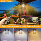 Solar Star Pendant Light - 3000LM Outdoor Solar Chandelier with Motion Sensor, Gazebo Lighs with Remote Control, 5 Modes, 3 Color Temperatures for Patio, Garden, Gazebo, Umbrella(16.4FT Cord)