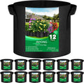 NYONG 12-Pack 25 Gallon Thickened Non-Woven Grow Bags, Aeration Fabric Pots with Handles（Black）