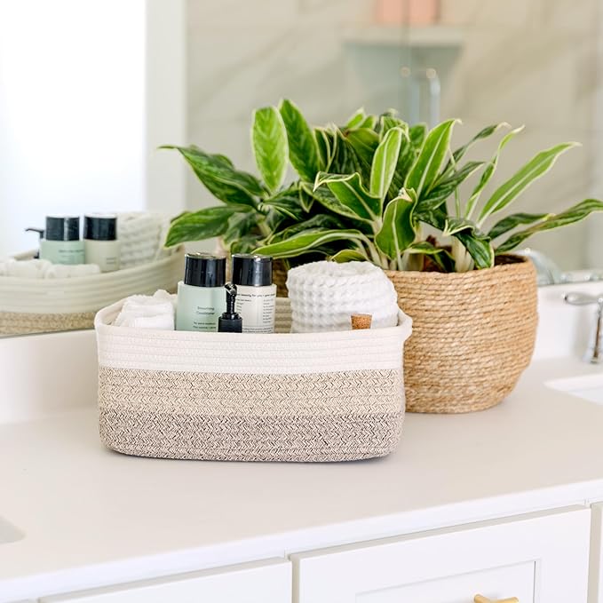 NaturalCozy 13.5”x8.5”x5.5” Storage Baskets for Shelves 3 Pack | Cotton Rope Woven Small Baskets for Organizing | Small Storage Bins for Nursery, Bathroom, Closet, Cube Shelf, Decorative, Gift