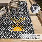 OLANLY Outdoor Rug 5x8 ft Waterproof, Outdoor Plastic Straw Rug with Geometric Pattern Clearance, Reversible RV Mat for Patio, Camping, Balcony, Deck, Backyard, Black & White