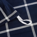 FACE TWO FACE Bedding Duvet Cover Set 3 Pieces 100% Washed Cotton Duvet Cover Linen Like Textured Breathable Durable Soft Comfy (King, Dark Blue Grid)