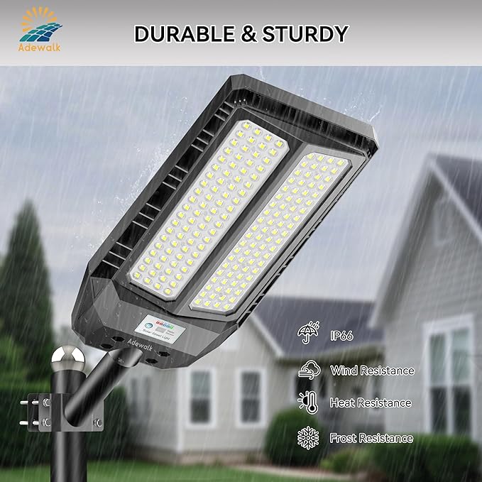 6000W Solar Street Lights Outdoor, 7000K Solar Light Outdoor LED Street Light Dusk to Dawn, LED Wide Angle Lamp with Motion Sensor and Remote Control, for Parking Lot, Yard, 2 Pack