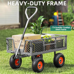 Heavy Duty 900 lbs Capacity Mesh Steel Garden Cart - 10" Pneumatic Tires, 180° Rotating Handle, Removable Sides, 4 CU'FT Utility Wagon for Yard & Garden Christmas Hauling