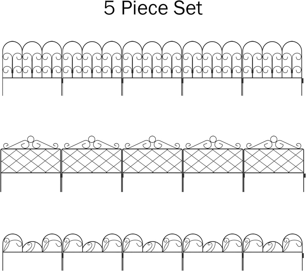 Metal Garden Fencing- Set of 5 Panels of Mimosa Decorative Edging Flower Beds & Landscaping- Interlocking, Flexible Design in Black by Pure Garden
