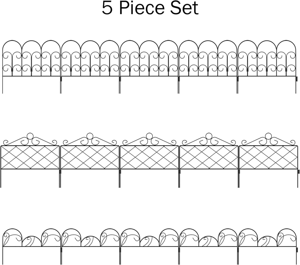 Metal Garden Fencing- Set of 5 Panels of Mimosa Decorative Edging Flower Beds & Landscaping- Interlocking, Flexible Design in Black by Pure Garden