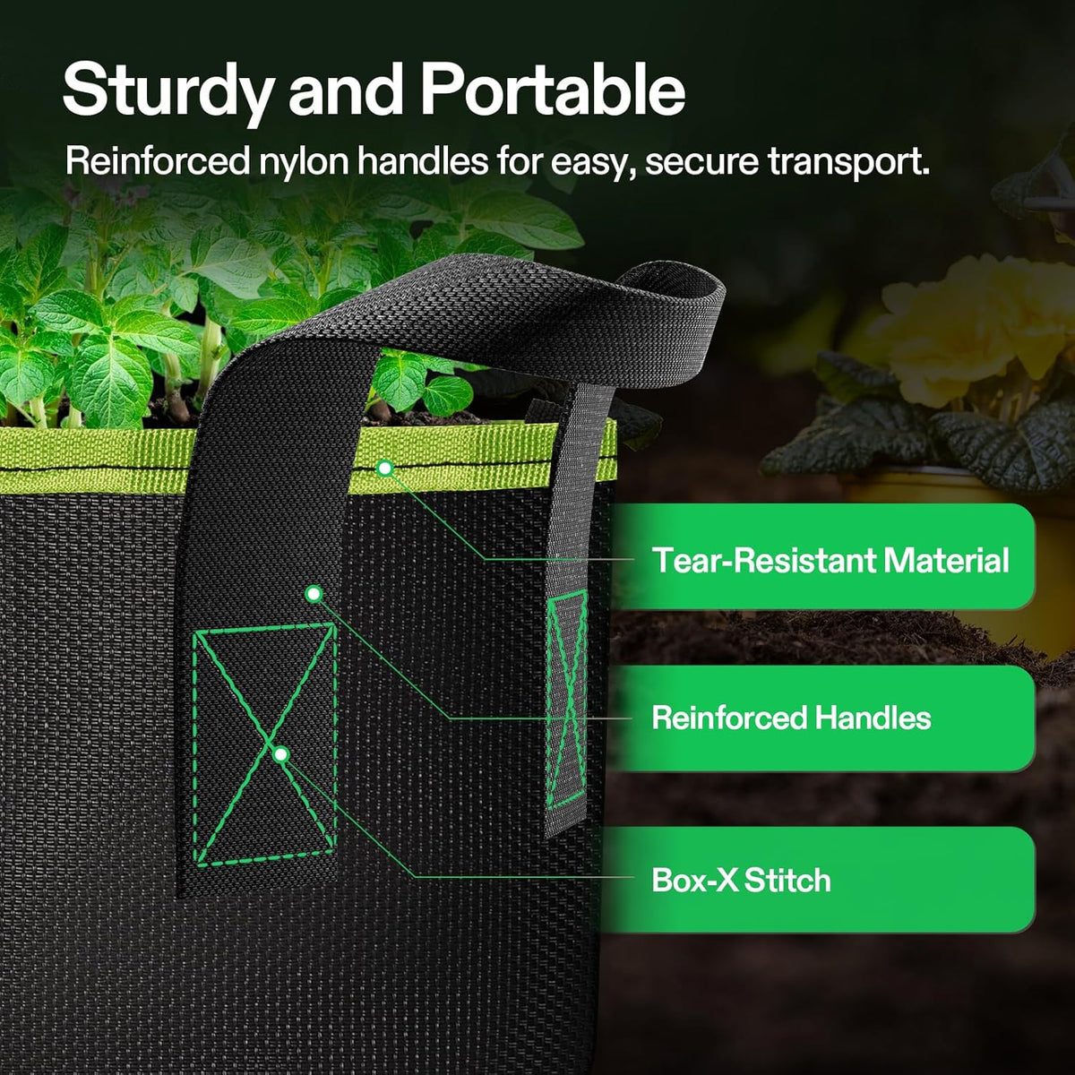 VIVOSUN 3-Pack 5-Gallon AeroBase Grow Bags, Durable Mesh Fabric Plant Container with Breathable Base and Sturdy Handles, Black