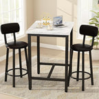 Dining Table Set, 23.6” Square Faux Marble Table with 2 PU Upholstered Backrest Chairs, 3-Piece Kitchen Dining Room Set for Small Spaces, Kitchen, Restaurant Furniture, White