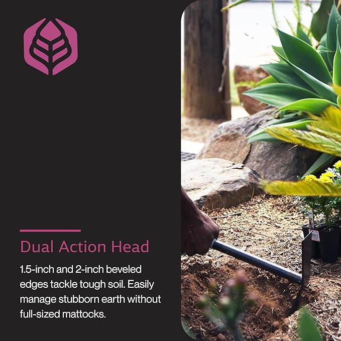 Yard Butler Terra Garden Hand Tools - Weeding Hand Tiller Tool for Efficient Gardening - Weed Remover Tool for Lawn & Garden Care - Durable Gardening Accessory, Mattock
