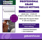 COMMON CULTURE Grow Strong Plant Trellis + Trojan Scissors - 6" Square Soft Mesh Nylon Trellis Netting Bulk Roll - Heavy-Duty Garden Netting for Plants - 5" x 350" - 2 Rolls