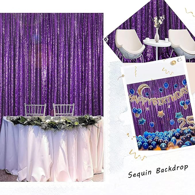 ShinyBeauty 4x10ft Purple Sequin Photo Backdrop - Glitter Background for Photography Studio, Christmas Party Decor, Stage Wall Drapes & Event Celebrations