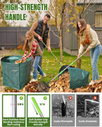 Joyhalo 65 Inch Rake for Leaves with 40 Gallon Dustpan-Typ Leaf Bags, 25 Tines Metal Leaf Rake Set for Gardening Lawns Yard Outdoor Camping Shrub Grass Bush Grass Clippings