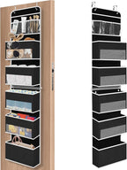 6-Tier Over The Door Organizer Hanging Storage Organizers with Clear Window 40lb Large Capacity Room Organizer for Pantry Bathroom Nursery Closet(Black)