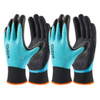 COOLJOB Waterproof Gardening Work Gloves with grip for Women & Men, Double Rubber Coated for Garden Yard Outdoor Construction Worker, Blue Small Size 2 Pairs