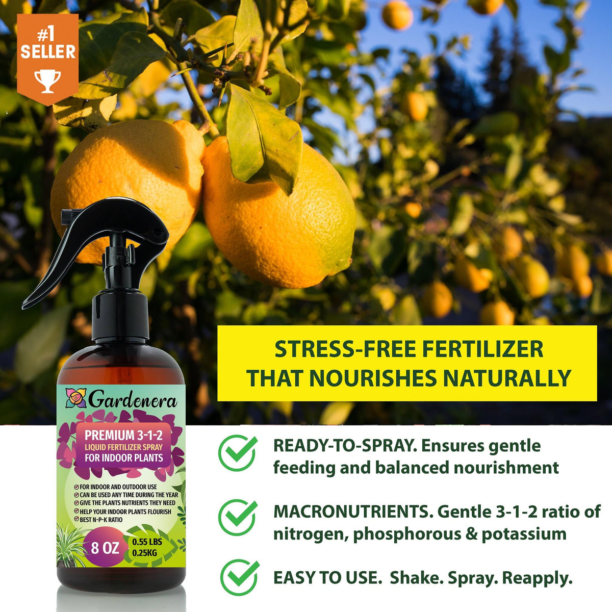 Gardenera Professional Succulent Spray Fertilizer Mist for Home Gardening | 3-1-2 Gentle Blend Mist for Healthy Leaves & Growth | Essential Nutrients for Succulent and Cacti - 8oz