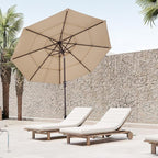 JEAREY 9FT 3 Tier Patio Umbrella Outdoor Market Umbrella Table Umbrellas with 8 Ribs 1.5 Pole Push Button Tilt and Crank UV Protection for Garden,Beige