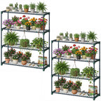 Ohuhu Plant Greenhouse Shelves 4 Tier 2 Pack Extra-Wide Stable Green House Shelving for Outdoor, 35x12x42 Inch Portable Rustproof Metal Shelf Plant Stand Rack Greenhouse Accessories